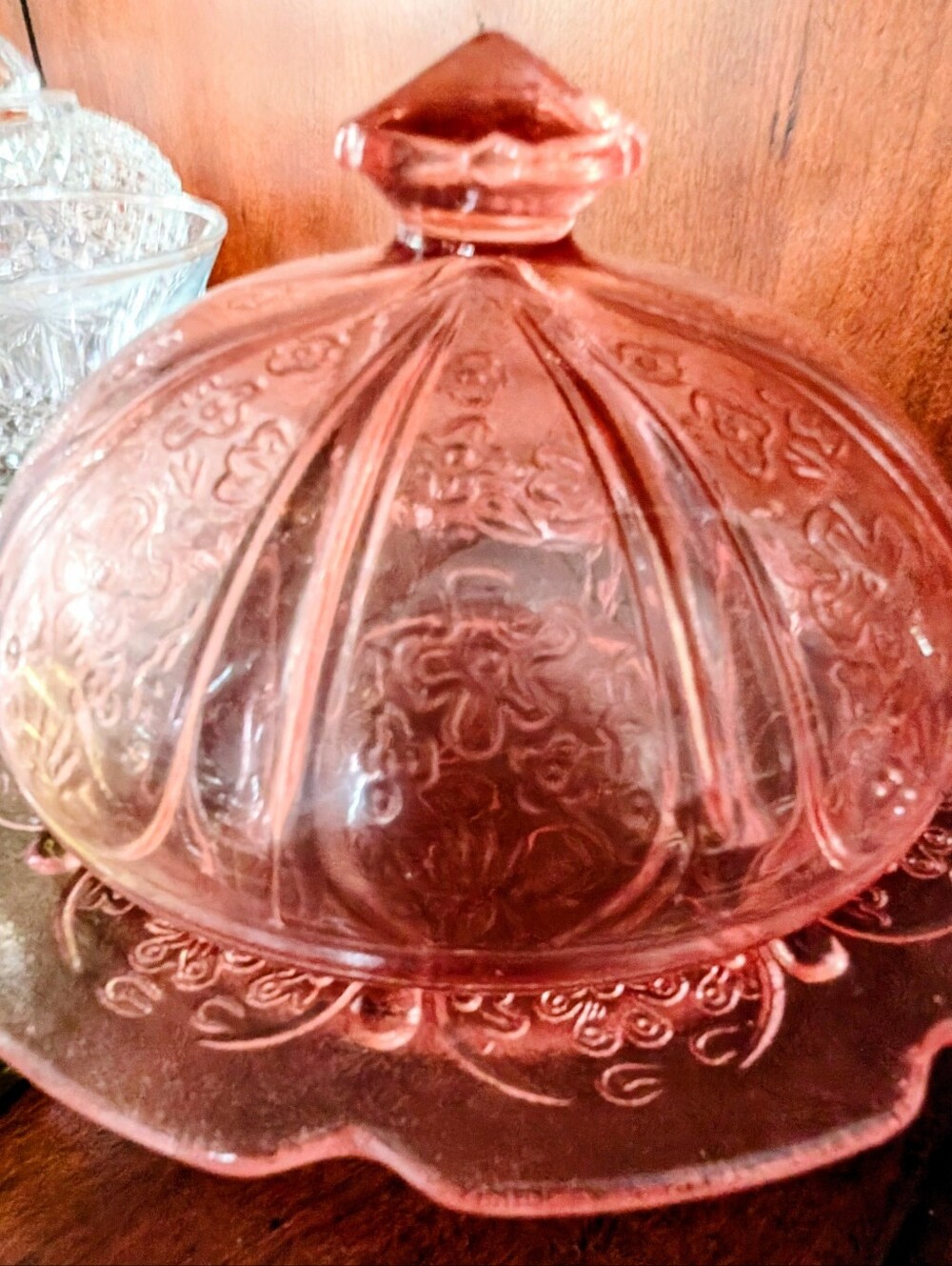 Vintage Jeanette Bottling Company Piece Pink Cherry lossom Covered Butter Dish